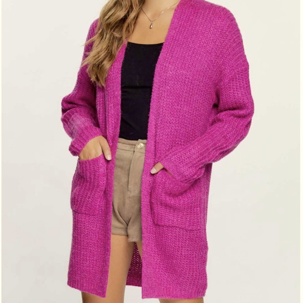 Fuchsia Dolman Sleeve Cardigan